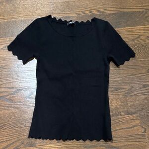 Premise Black Scalloped Short Sleeve Top